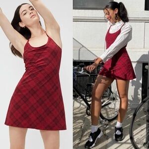 Outdoor Voices The Exercise Dress In Pomegranate Plaid Red XS